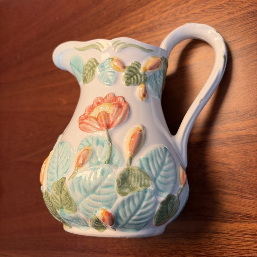Vintage Jay Willfred Div of Andrea by Sadek Floral 8" Pitcher Blue Orange